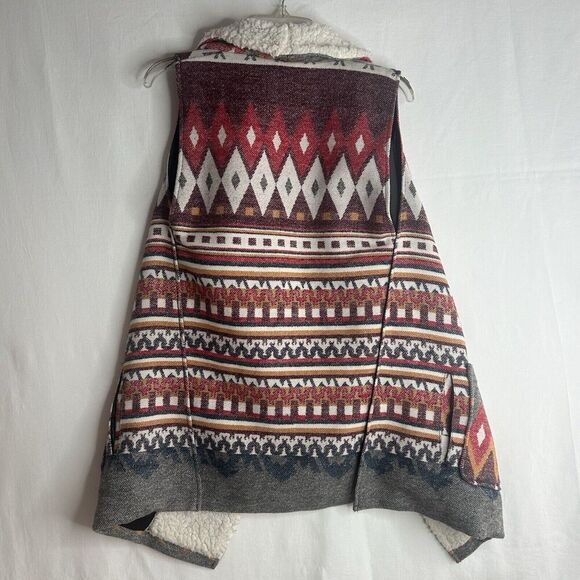 Me Jane Aztec Navajo Print Vest Womens Tag M Wool Blend Faux Fur Southwestern - Picture 10 of 16